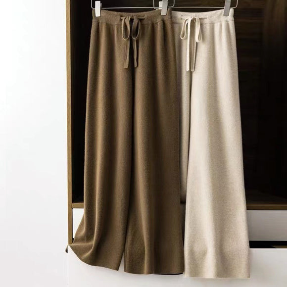 Pantalones Anchos de Lana Tejida para Mujer