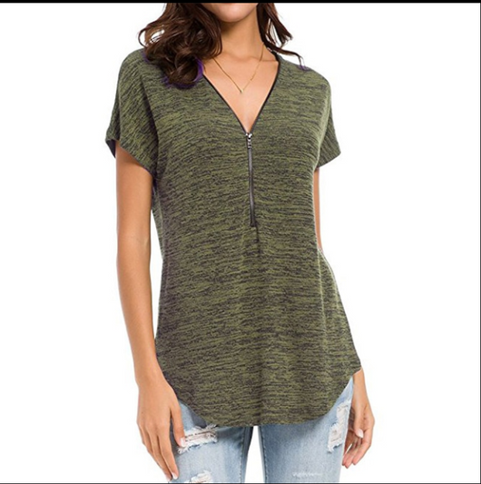 Blusa Suelta V-Escote Manga Corta con Detalles de Costura - Image 13