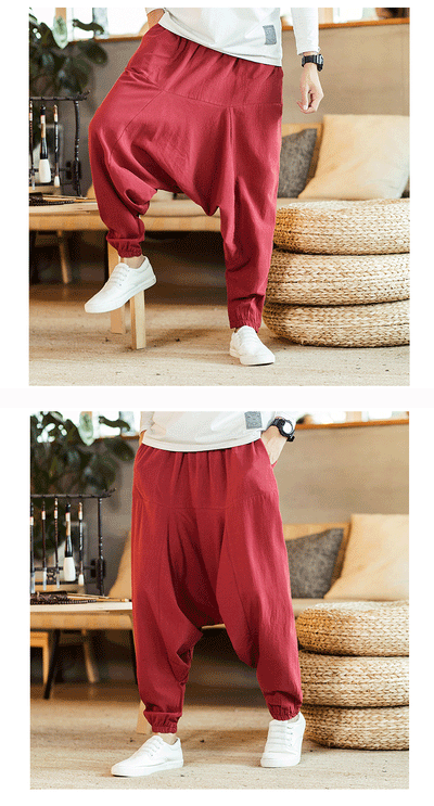 Pantalones de Lino Holgados Retro para Hombre Talla Grande - Image 15