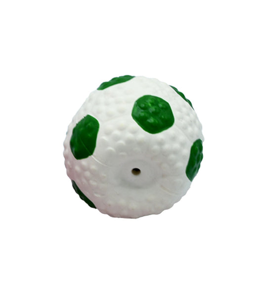 Pink latex pet toy shaped like a mini volleyball with white seams and a textured surface. - Image 14