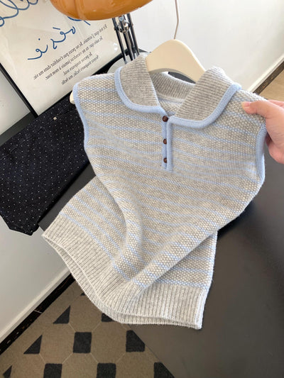Chaleco Tejido a Rayas Azul y Blanco - Estilo Coreano Casual para Otoño - Image 10