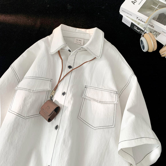 Camisa Retro de Manga Corta para Hombre - Estilo Casual