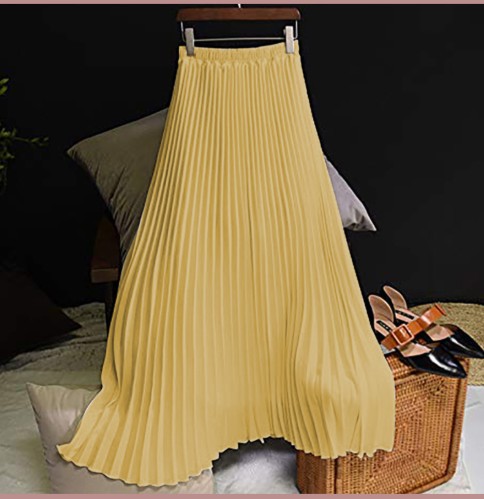 Falda Midi Cintura Alta Elástica de Gasa Liso - Image 19