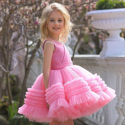 Vestido Infantil de Tul Jacquard con Pompones para Presentaciones - Image 29
