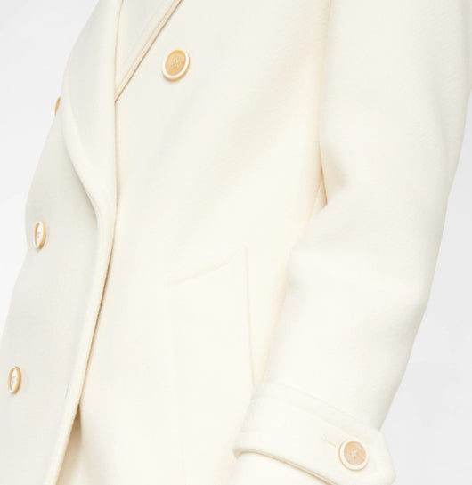 Abrigo Elegante Doble Botonadura Blanco Largo para Mujer - Image 11