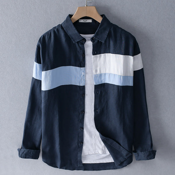 Camisa Hombre Cuello Suelto Algodón Lino Versátil para Playa