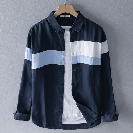 Camisa Hombre Cuello Suelto Algodón Lino Versátil para Playa