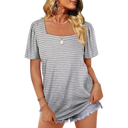 Camiseta de Cuello Cuadrado con Rayas Fruncidas para Mujer - Image 20