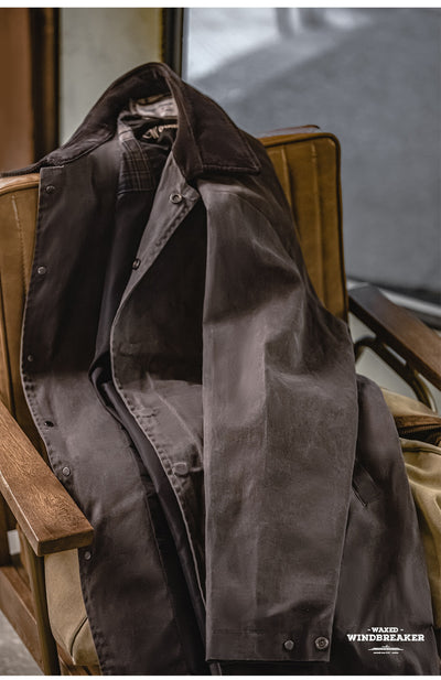 Abrigo Impermeable de Lana Encerada Estilo Británico Marrón - Gabardina Retro para Hombre - Image 10