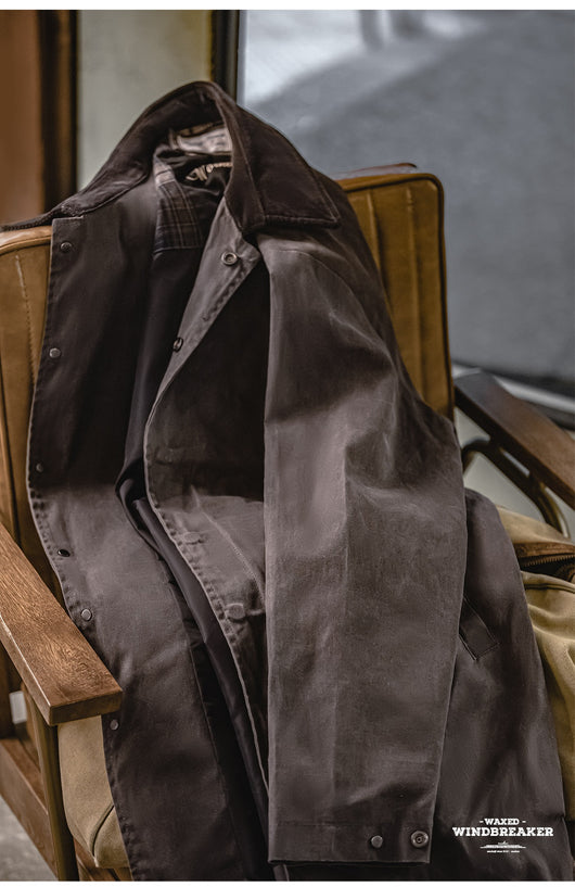 Abrigo Impermeable de Lana Encerada Estilo Británico Marrón - Gabardina Retro para Hombre - Image 10