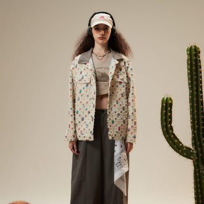 Chaqueta Camisa Vaquera Estilo Retro Americano con Costuras Desgastadas