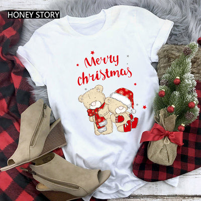 Playera Navideña Roja para Parejas - Diseño Reno y Santa - Image 12