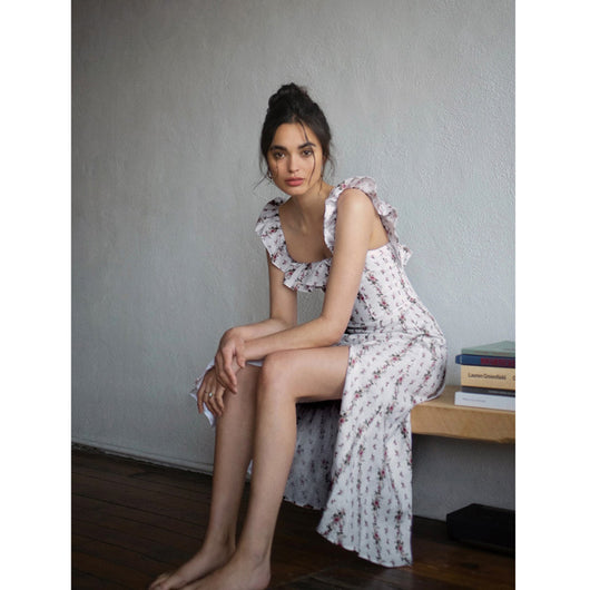 Vestido Lino Floral sin Mangas con Cintura Reductora - Image 11