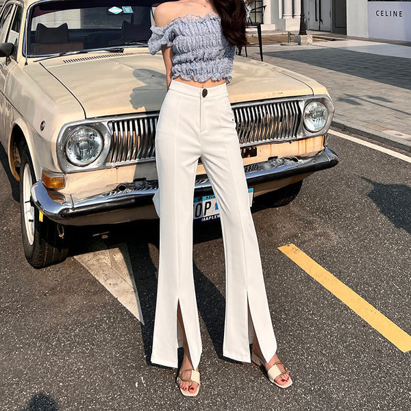 Pantalón Elegante Cintura Alta con Cortes Laterales
