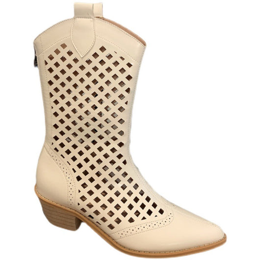 Botas Vaqueras Puntiadas para Mujer con Tacón Grueso y Red Calada - Image 5