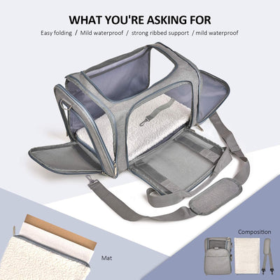 Transportín Suave Plegable para Gatos y Perros Pequeños hasta 7 kg - Gris - Image 6