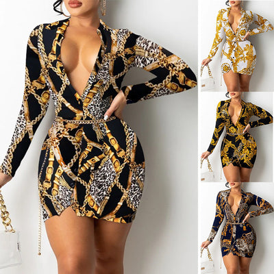 Vestido Midi Estampado Cuello en V Manga Larga - Image 8