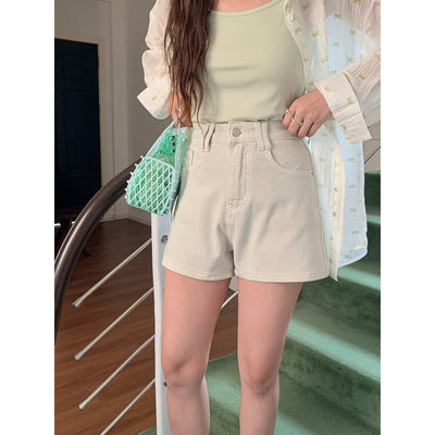 Shorts Denim Cintura Alta Elástico en Cuatro Lados Tonos Claros - Image 6