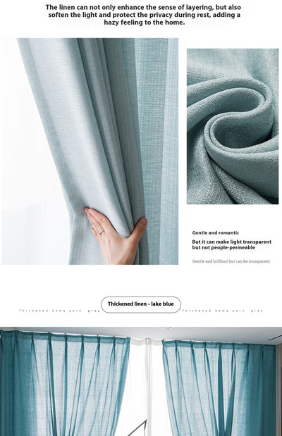 White translucent thickened sunscreen curtain made of hemp yarn with grommet top, hanging in a modern window. - Image 19
