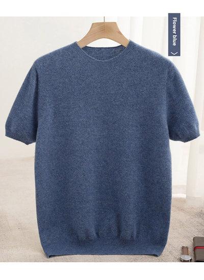 Suéter de Lana Pura Manga Corta Cuello Redondo para Hombre - Image 9