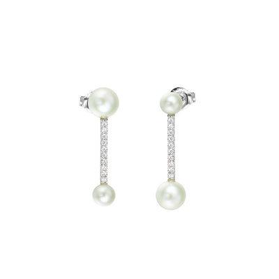 Aretes de Plata Esterlina con Perla y Diseño Geométrico Minimalista - Image 3