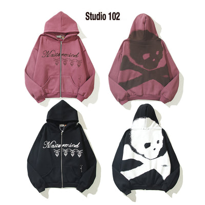 Sudadera con Cierre Estampado Calavera Burgundy - Diseño Letter Print - Image 6