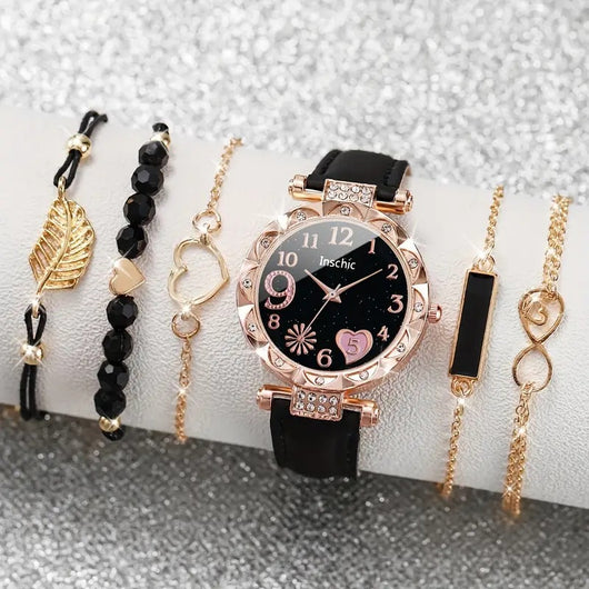 Reloj de Cuarzo con Diamantes y Pulsera de Cuentas para Mujer - Image 6