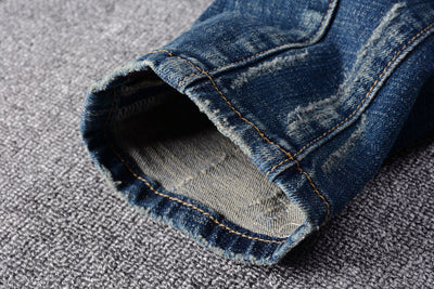 Jeans Slim Vintage Rotos con Parches para Hombre - Image 10