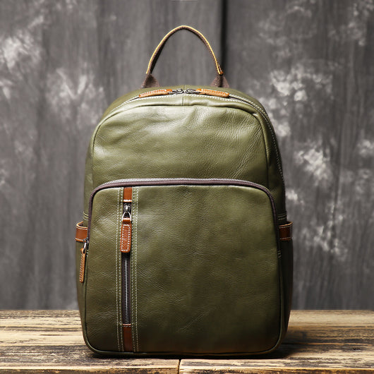 Mochila de Cuero Viaje Bicolor - Bolso Escolar Piel Suave Premium