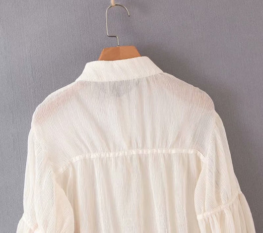 Camisa de Malla Transparente con Cuello de Pie y Mangas Largas - Image 8