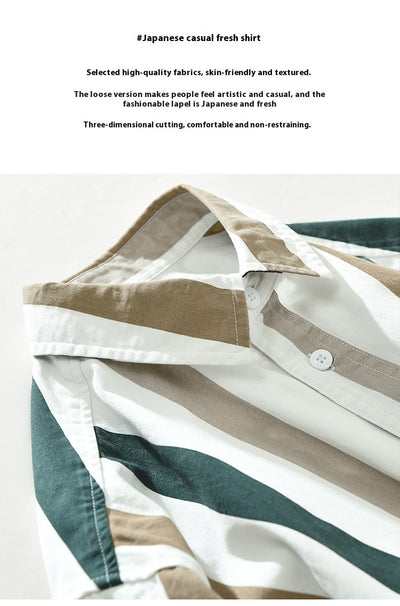 Camisa Manga Larga a Rayas Hombre Cuello Cuadrado Suelta Casual Artística - Image 8