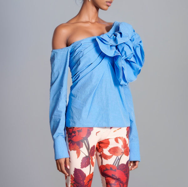Blusa Diseñadora Estilo Francés con Motivo Floral Tridimensional