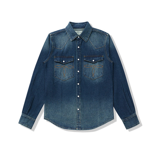 Camisa Denim Lavado Floral con Bolsillo Frontal - Image 3