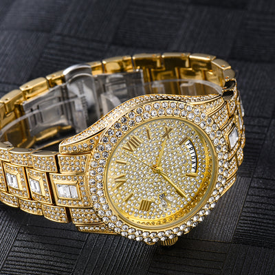 Reloj de Negocios Elegante Doble Calendario con Diamantes y Movimiento de Cuarzo - Image 10
