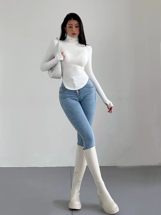 Blusa Ajustada de Cuello Alto Sexy y Elegante para Otoño e Invierno - Image 13