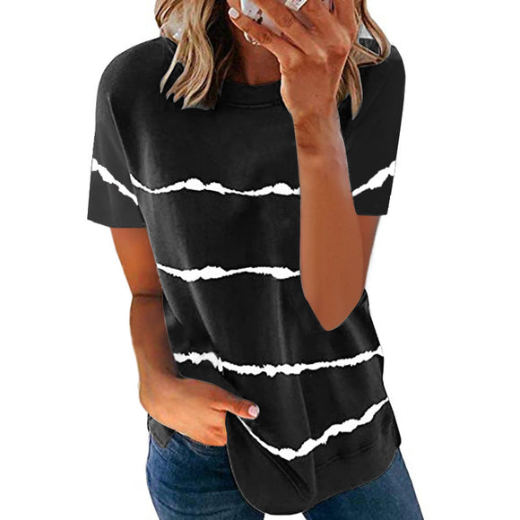 Blusa Rayada Suelta de Manga Corta