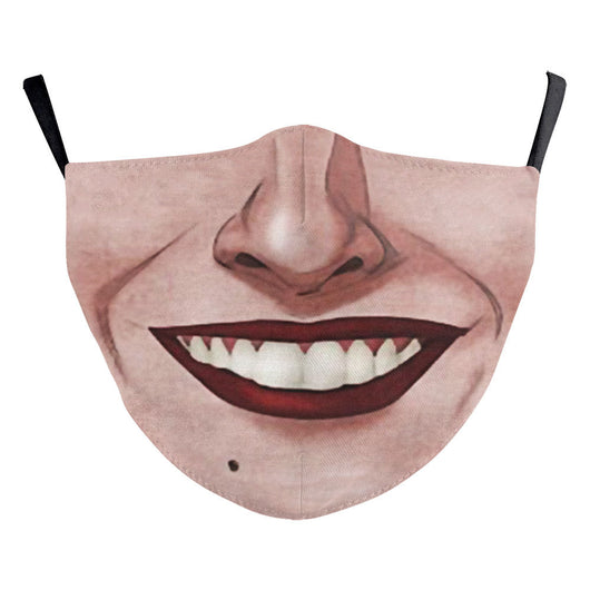 Halloween funny face mask with a digital print of a stitched-up face and yellow teeth, featuring ear hooks. - Image 20