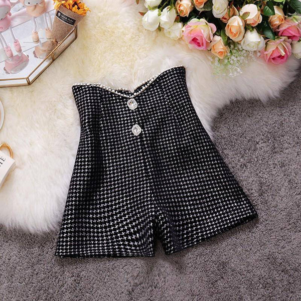 Shorts de Cintura Alta con Perlas Irregulares y Pierna Ancha