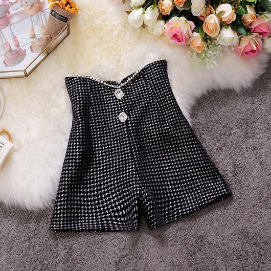 Shorts de Cintura Alta con Perlas Irregulares y Pierna Ancha