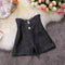 Shorts de Cintura Alta con Perlas Irregulares y Pierna Ancha