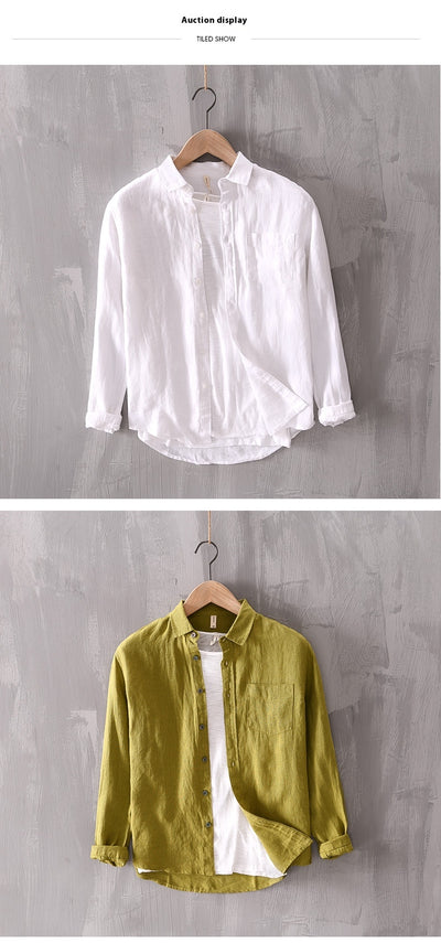 Camisa Casual de Manga Larga en Algodón y Lino para Hombre - Image 8