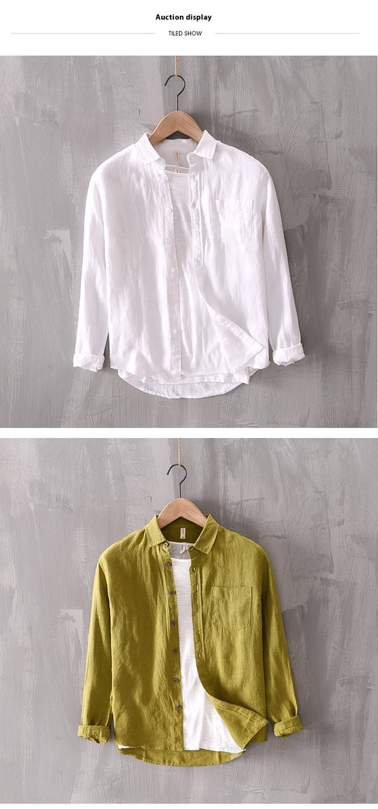 Camisa Casual de Manga Larga en Algodón y Lino para Hombre - Image 8