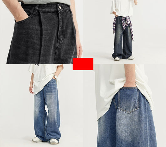 Pantalones Vaqueros Rectos Talla Alta para Hombre - Corte Ancho Lavado - Image 2