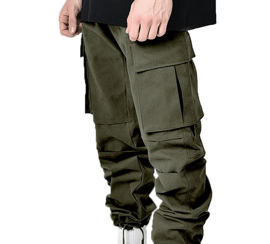 Pantalón Cargo Holgado con Cordón y Múltiples Bolsillos para Hombre