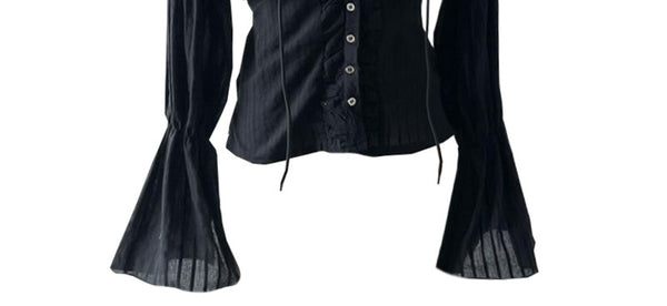 Blusa Negra Ajustada de Cintura con Manga Larga