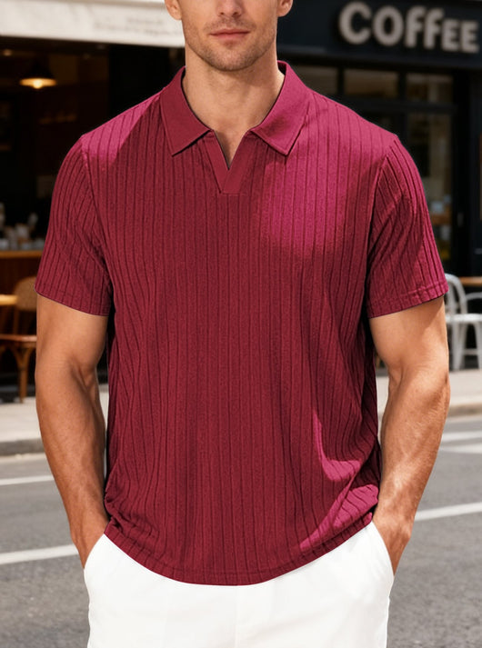 Camisa Casual de Manga Corta para Hombre con Textura Jacquard a Rayas - Image 9