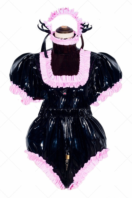 Traje de Sirvienta PVC Brillante Negro con Cierre Completo - Image 4