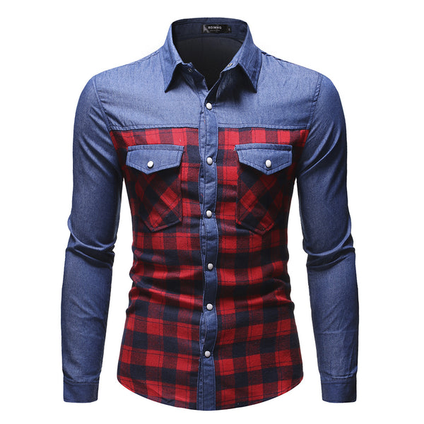 Camisa Cuadros Hombre Slim Fit Clásica con Costuras Reforzadas