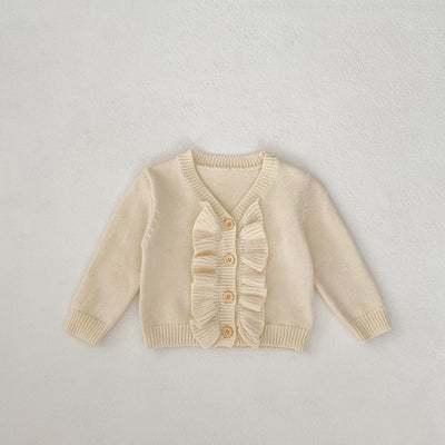 Abrigo Tejido para Niña con Cuello en V y Volantes - Primavera - Image 6