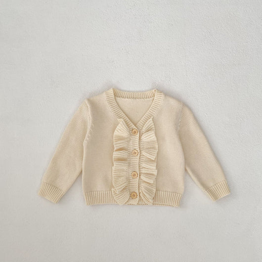 Abrigo Tejido para Niña con Cuello en V y Volantes - Primavera - Image 6